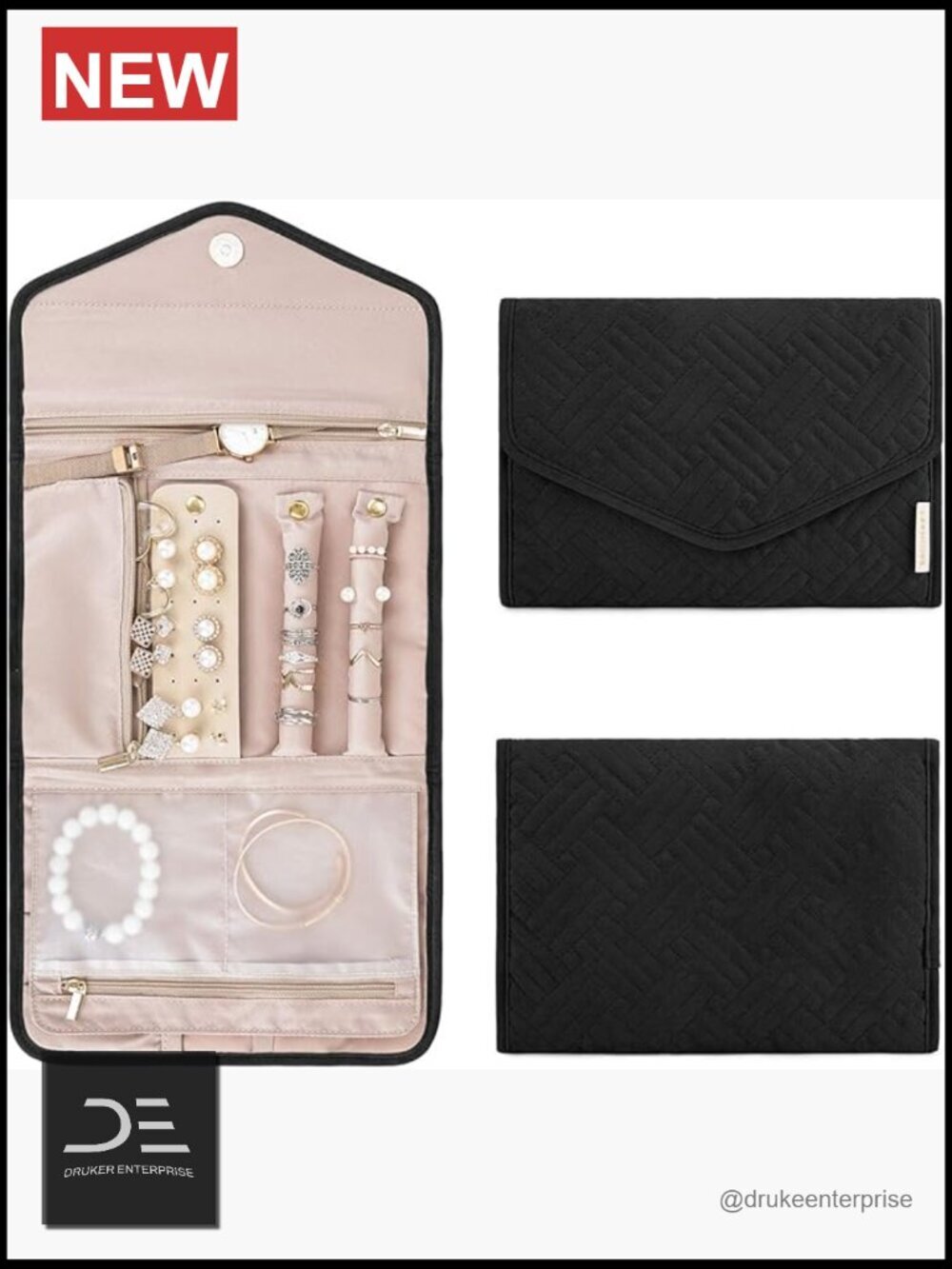 Travel Jewelry Organizer Roll Foldable Case for Rings Necklaces Bracelets